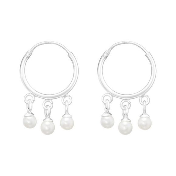 Sterling Silver Huggie Hoop Earrings with Pearl Drop​ - Picture 1 of 9